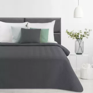 Narzuta  z tkaniny o strukturze lnu grafitowa 170x210 cm pikowana w wzór jodełki LEN Eurofirany Premium