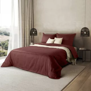 Pościel 140x200 cm satyna bawełniana kolor burgundowy w drobne prążki VERA