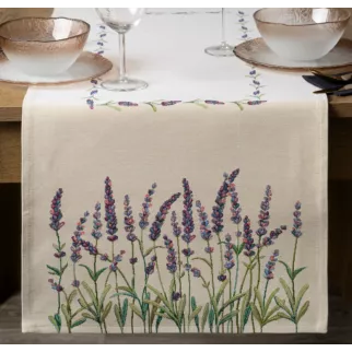 Bieżnik naturalno, zielony 40x100 cm gobelinowy z tkanym motywem lawendy