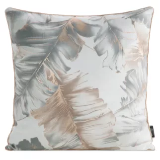 Poszewka na poduszkę 45x45 cm biało, srebrna z welwetu zdobiona szampańskimi błyszczącymi akcentami LAYLA