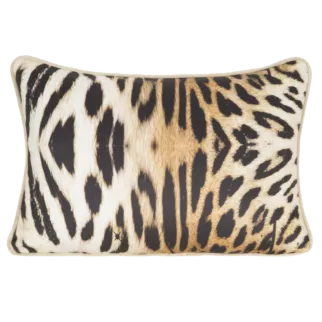 Poduszka 45 x 30 cm welwetowa beżowo, czarna z designerskim nadrukiem i wypustką na brzegach EWA MINGE