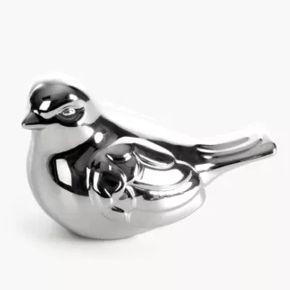 Figurka dekoracyjna ptaszek srebrna o wysokim połysku 15x9x10 cm FABIO