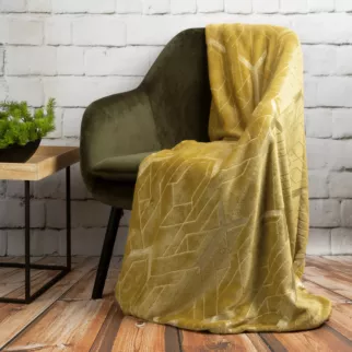 Koc flano 150x200 cm złoto, srebrzysty z błyszczącym nadrukiem z motywem geometrycznym GINKO 4 Eurofirany Premium