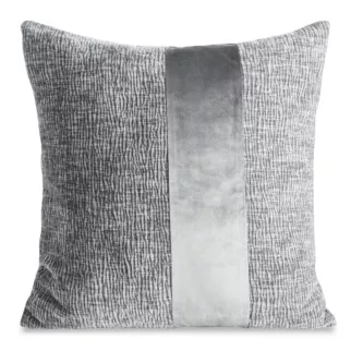 Poszewka na poduszkę 45x45 cm stalowa szenilowa zdobiona pasem z welwetu CARLA 03