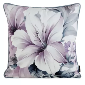 Poszewka na poduszkę 45x45 cm welwetowa, kremowo fioletowa, dwustronna z motywem kwiatów VELVET 122 Eurofirany Premium