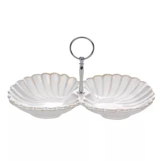 Miska ceramiczna dekoracyjna kremowo-beżowa  zdobiona przecieranym wzorem 29x16x4 cm AVRIL