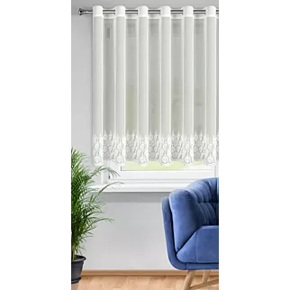 Firana kremowa z drobnej siateczki zdobiona ażurowym haftem 350x150 cm przelotka - NIRA