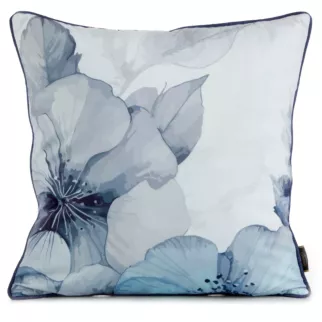 Poszewka na poduszkę 45x45 cm welwetowa, niebiesko kremowa, dwustronna z motywem kwiatów VELVET 132 Eurofirany Premium