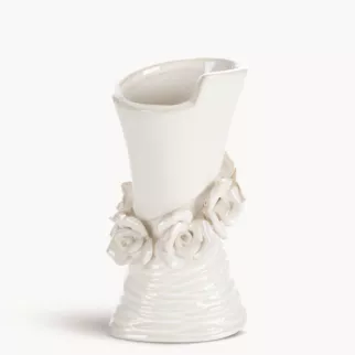 Wazon dekoracyjny kremowy zdobiony kwiatami 3D 10x8x19 cm ELIANA