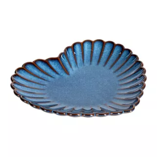 Granatowa patera AVRIL 2 w kształcie serca z przecieranym wzorem