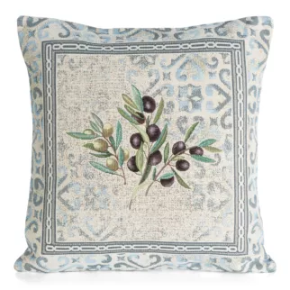 Poszewka na poduszkę 45x45 cm bawełniana, gobelinowa kolor naturalno, zielony z motywem drzewka oliwnego GOB