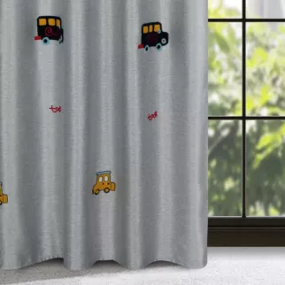 Zasłona srebrno, niebieska w samochody do pokoju dziecięcego 140x250 cm przelotka - ALVIN