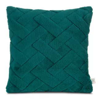 Poszewka na poduszkę 45x45 cm ciemnozielona z miękkiego pluszu zdobiona wypukłym wzorem CARO DESIGN 91