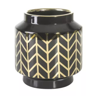 Wazon ceramiczny z geometrycznym wzorem czarno-złoty