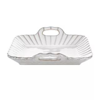 Patera ceramiczna dekoracyjna kremowo-beżowa  z praktycznymi uchwytami w stylu eko 20x19x5 cm AVRIL