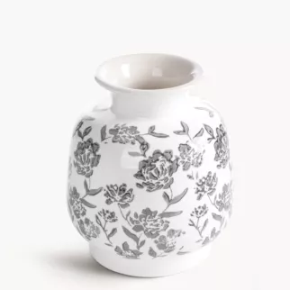 Wazon dekoracyjny biało, granatowa zdobiony roślinnym motywem 16x19 cm VIVIAN