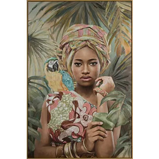 Obraz SENSUAL 1 ręcznie malowany na płótnie portret kobiety w egzotycznej scenerii,  w złotej ramie