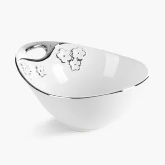 Misa dekoracyjna biało, srebrna zdobiona metalicznymi kwiatami 23x17x10 cm ARIANA