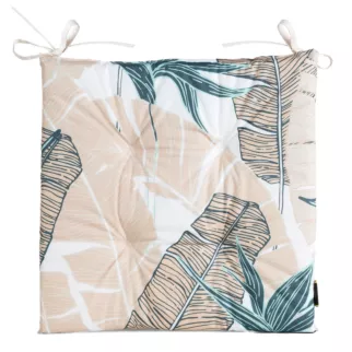 Poduszka na krzesło 43 x 43 x 4 cm wodoodporna turkusowo, beżowa zdobione motywem liści bananowca GARDEN