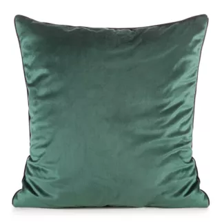 Poszewka na poduszkę 45x45 cm welwetowa, ciemnozielona o delikatnym połysku z ozdobną lamówką GAJA 2