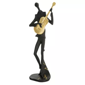 Figurka ceramiczna czarno-złota  w kształcie postaci trzymającej kontrabas 13x9x37 cm RICO
