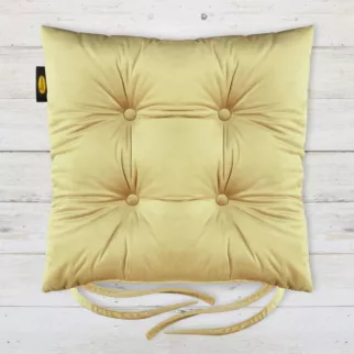 Poduszka na krzesło 40 x 40 x 8 cm dwustronna welwetowa jasnozłota z czterema pikowaniami