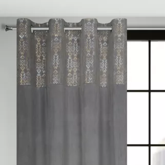 Zasłona stalowo, złota z dekoracyjnym pasem z welwetu 140x250 cm przelotka - LIZA
