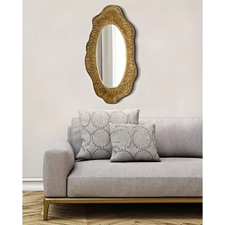 Lustro w ceramicznej złotej ramie z wytłoczeniami