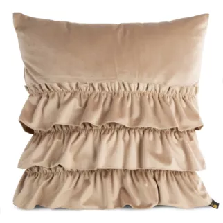 Poszewka na poduszkę 45x45 cm welwetowa kremowa z trzema falbanami CHARLOTTE