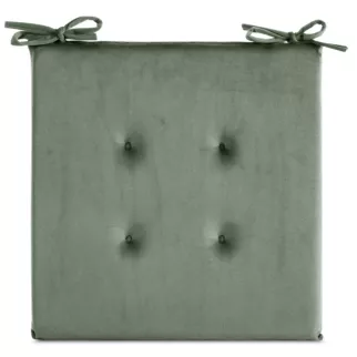 Poduszka na krzesło 40 x 40 x 3 cm  welwetowa oliwkowa z ozdobnym pikowaniem i praktycznymi troczkami GAJA