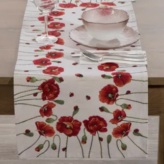 Bieżnik na stół naturalno, czerwony 40x100 cm gobelinowy zdobiony motywem maków