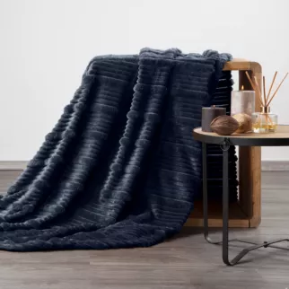 Koc 150x200 cm granatowy, typu flano z wzorem 3D NINA