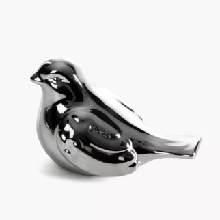 Figurka dekoracyjna ptaszek srebrna o wysokim połysku 13x8x9 cm FABIO
