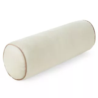 Poduszka dekoracyjna wałek 15 x 45 cm welwetowa kremowa zdobiony kontrastującą lamówką GAJA