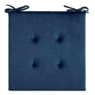 Poduszka na krzesło 40 x 40 x 3 cm  welwetowa granatowa z ozdobnym pikowaniem i praktycznymi troczkami GAJA