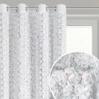 Zasłona biała z szyfonu zdobiona różami 3D 140x250 cm przelotka - ROSES Eva Minge