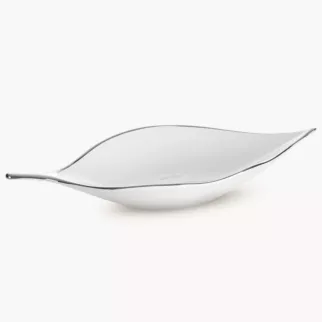 Patera ceramiczna biało-srebrna  w kształcie liścia 18x40x7 cm ABBI