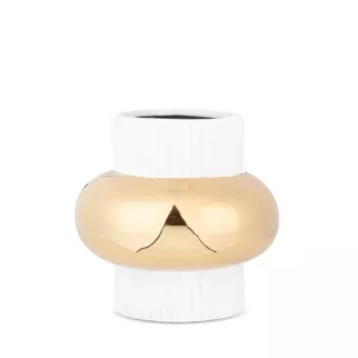 Wazon ceramiczny MONA z geometrycznym motywem biało-złoty