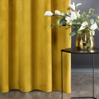 Zasłona welwetowa musztardowa z połyskiem 140x250 cm przelotka - SAMANTA