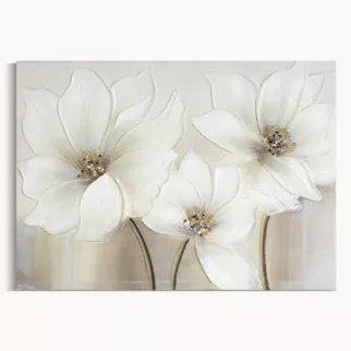 Obraz kremowo, beżowy ręcznie malowany na płótnie z motywem kwiatów 50x70 cm