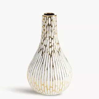 Wazon ceramiczny biało, złoty o ozdobnej fakturze 14x25 cm ANDREA