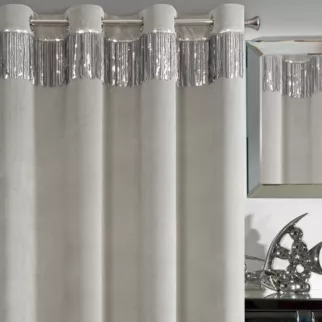 Zasłona srebrna z welwetu zdobiona cekinami 140x250 cm przelotka - JASPER