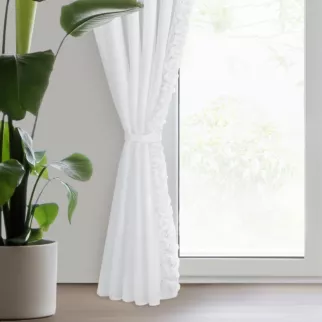 Komplet 2 szt. firan białych z tkaniny szyfonowej zdobiona pasem 3D róż, w zestawie troczek 140x270 cm taśma - ROSES Eva Minge