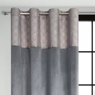 Zasłona grafitowa z aplikacją z błyszczącego welwetu 140x250 cm przelotka - AGNES - Design 91