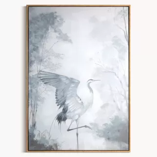 Obraz kremowo, jasnopopielaty ręcznie malowany na płótnie ptak 60x90 cm