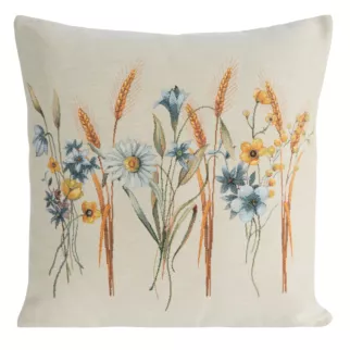 Poszewka na poduszkę 45x45 cm bawełniana, gobelinowa naturalno, błękitna z kwiatowym motywem GOB