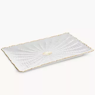 Patera ceramiczna dekoracyjna kremowo-złota  z wypukłym wzorem 26x17x2 cm GAIA
