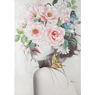 Obraz ISABELLE portret kobiety w nakryciu głowy z kwiatów ręcznie malowany na płótnie w ramie
