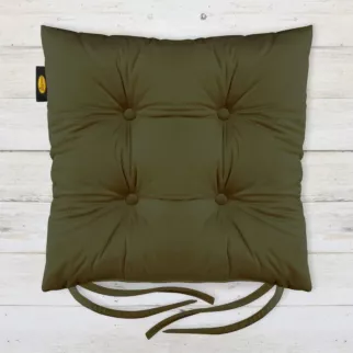 Poduszka na krzesło 40 x 40 x 8 cm dwustronna welwetowa ciemnooliwkowa z czterema pikowaniami