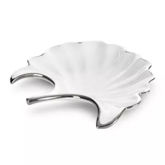 Patera ceramiczna biało-srebrna w kształcie liścia 21x20x4 cm ABBI